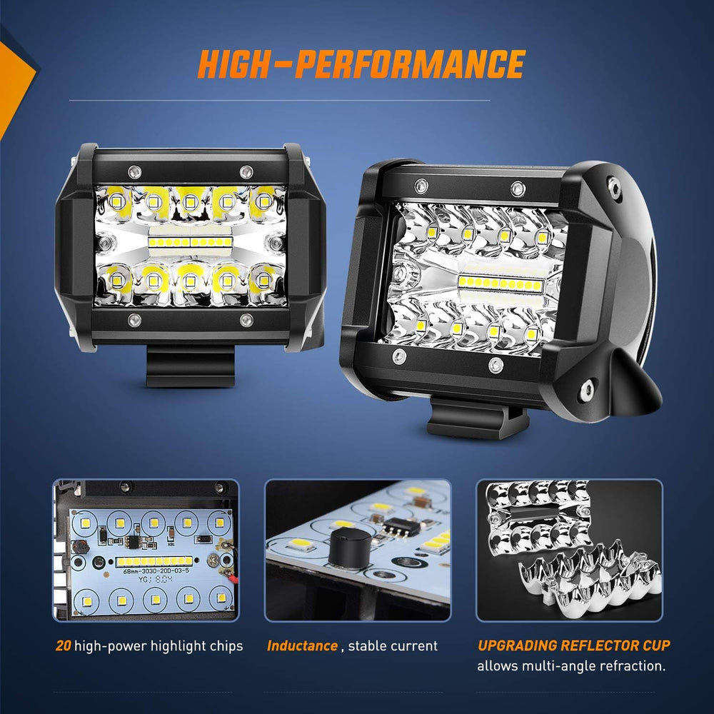 Nilight 4Pcs LED Pods 4Inch 60W Triple Row Flood Spot Combo 6000LM Light Bar ...