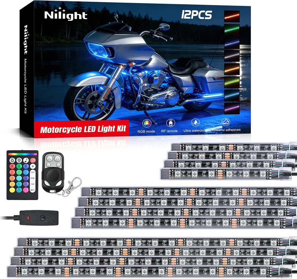 Nilight - TL-35 12PCS Motorcycle RGB Led Light Kit Waterproof Multi-Color Atm...