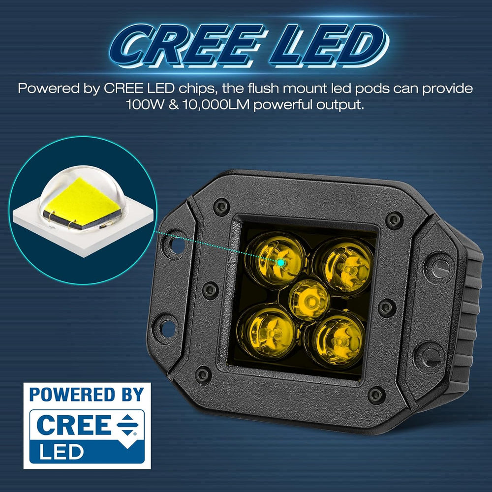 Flush Mount LED Pods Amber, Niwaker 2Pcs 5'' 100W CREE LED Work Light...