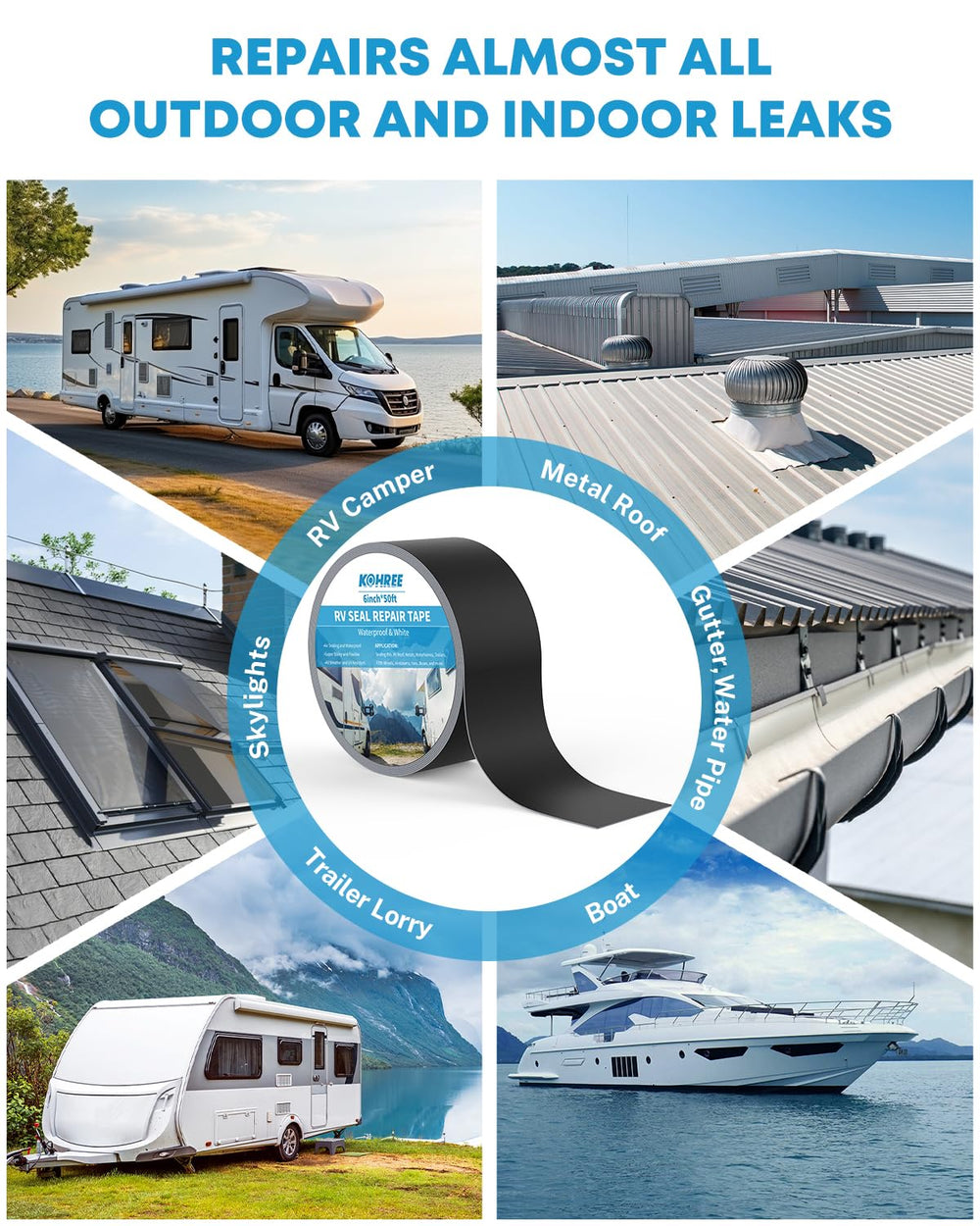 Kohree Butyl Sealant Tape, 4 Inch x 50 Foot RV Roof Tape Black