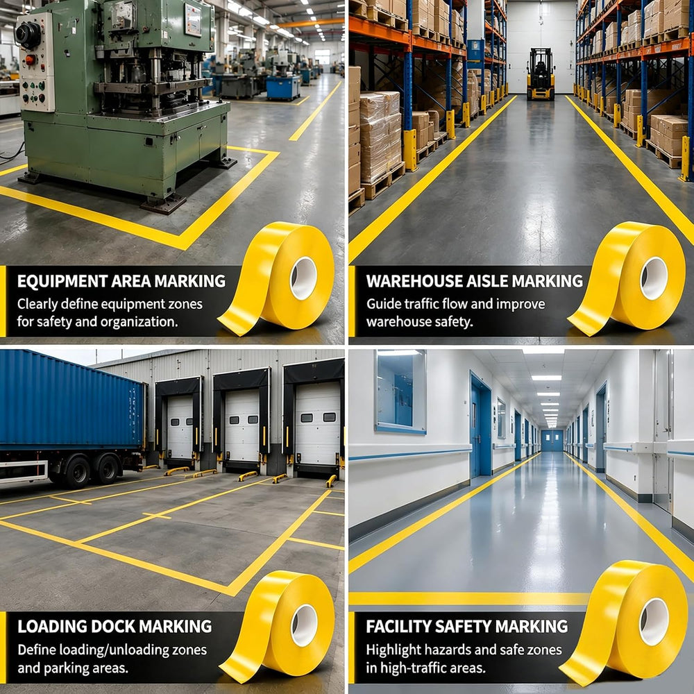 Yellow Floor Marking Tape, 1.1mm Extra Thick Adhesive Industrial Safety Tape,...