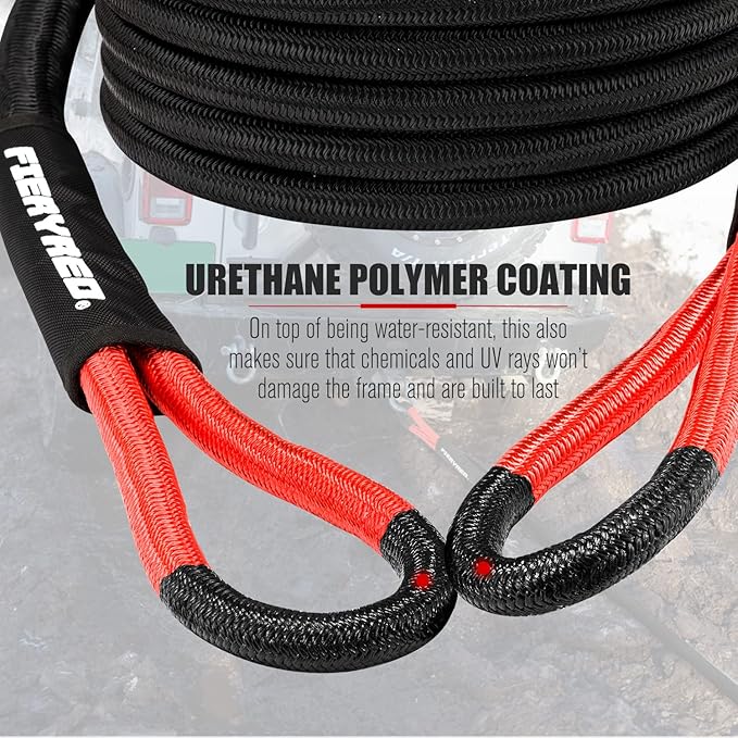 FieryRed Kinetic Energy Recovery Rope 30FT 7/8 Inch- Power Stretch Snatch Strap