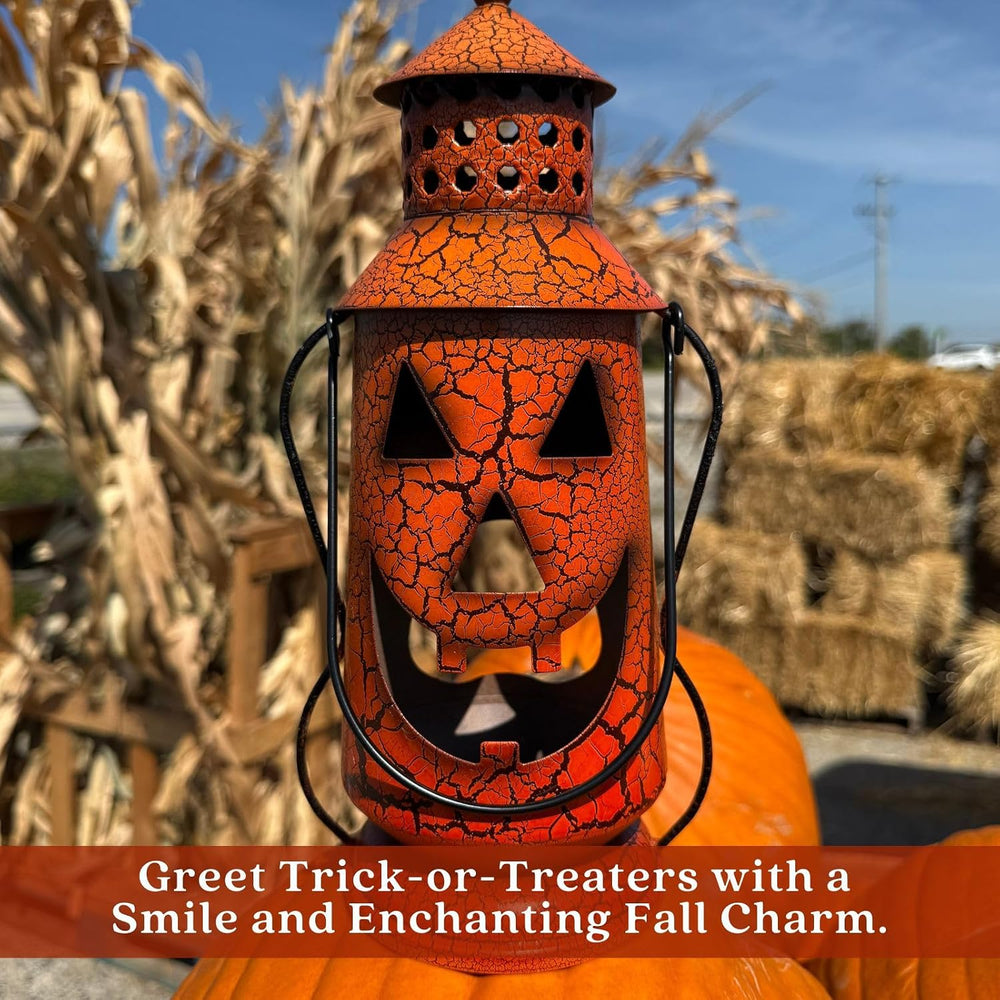 Clovers Garden Halloween Pumpkin Rustic Lantern with Handle 11.5" Tall