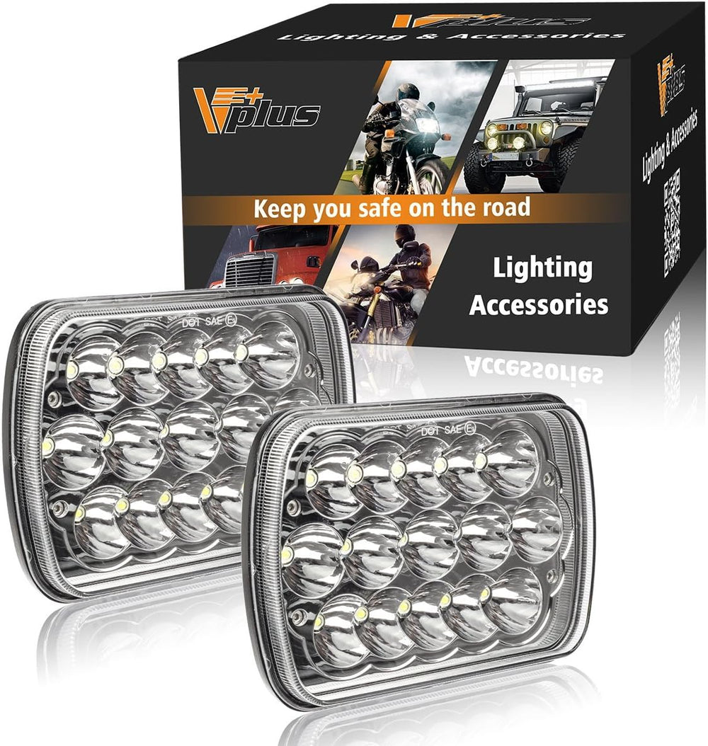 Partsam 2PCS Rectangle H6054 LED Headlights 5x7 7x6 Headlamp Hi/Low Sealed Be...