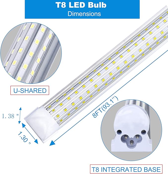 20 Pack, 8FT LED Shop Light Fixture, 144W 15500LM 6000K Cool White, High Output