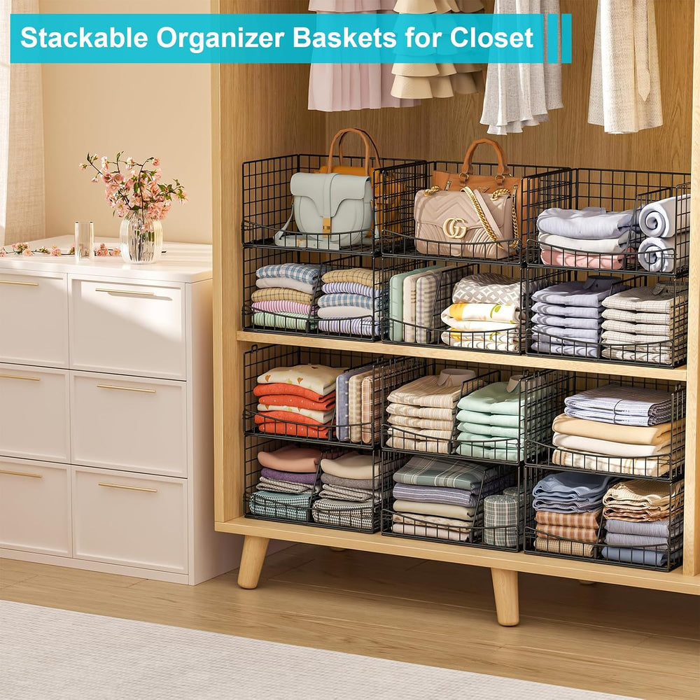Hongtamoya 4-Tier Closet Organizers and Storage Basket with Divider, Foldable...