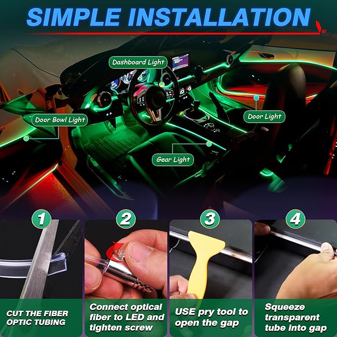 MICTUNING Car LED Interior Strip Light, 6 in 1 RGB Multicolor