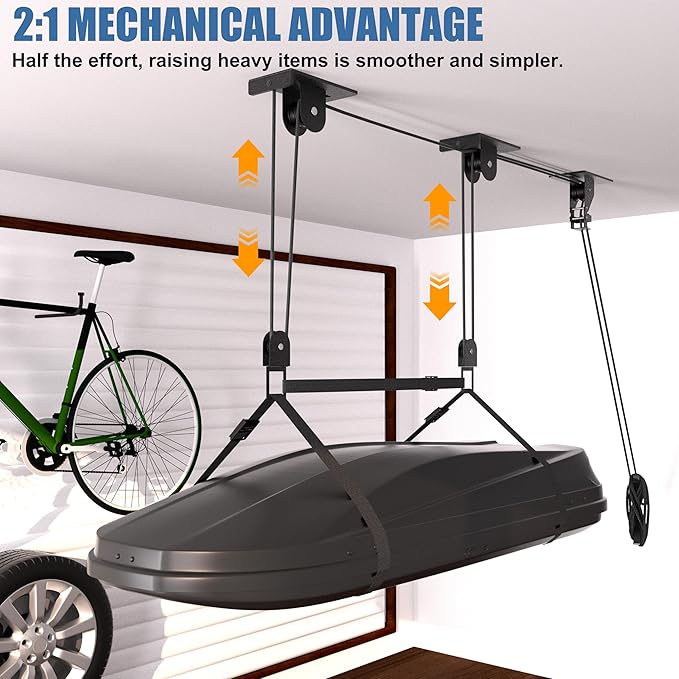 Cargo Box Pulley System for Garage Storage, Heavy-Duty