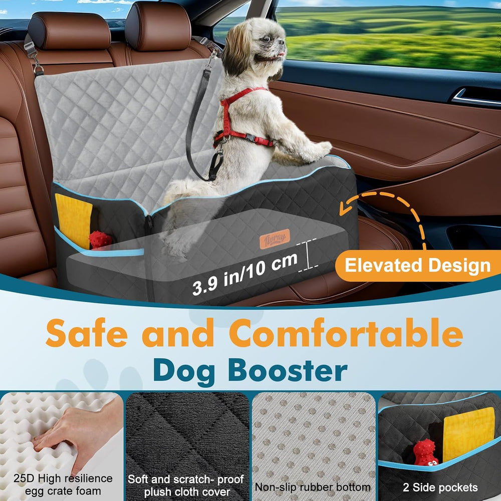 Dog Car Seat for Medium Dogs Up to 60 lb, Thick Cushion, Black+Grey