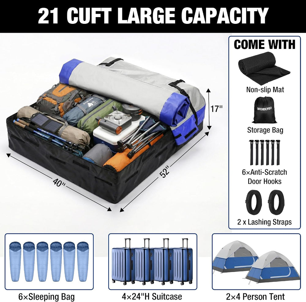 WORKPRO 21 Cubic Feet Rooftop Cargo Carrier Roof Bag, Waterproof Roof Rack Ca...