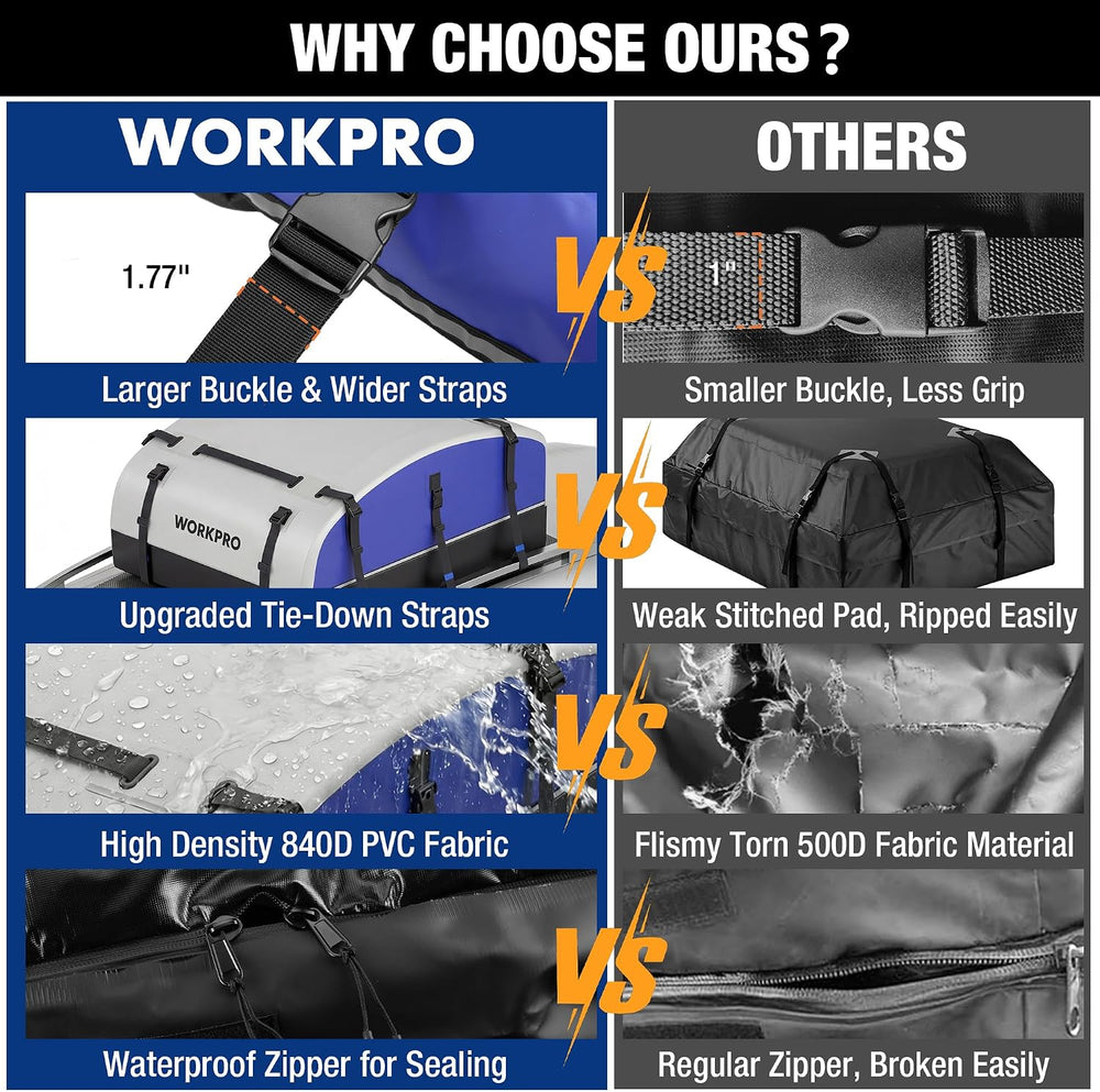 WORKPRO 21 Cubic Feet Rooftop Cargo Carrier Roof Bag, Waterproof Roof Rack Ca...
