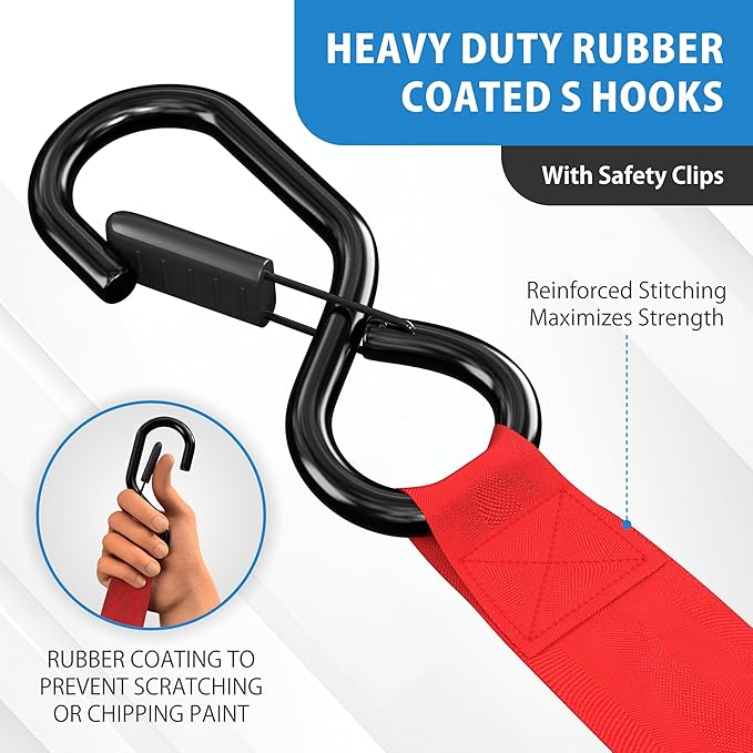 HandT USA Based Retractable Ratchet Straps 1in x 6ft (2PK)