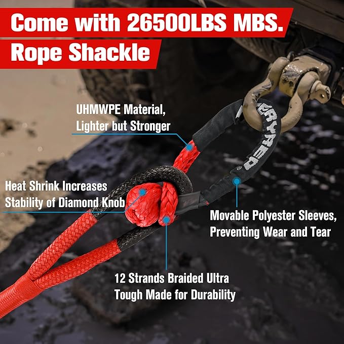 FieryRed 3/4” x 20FT Kinetic Recovery Rope Kit