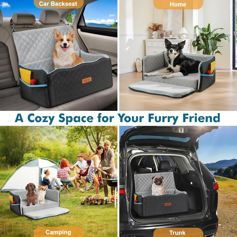 Dog Car Seat for Medium Dogs Up to 60 lb, Thick Cushion, Black+Grey