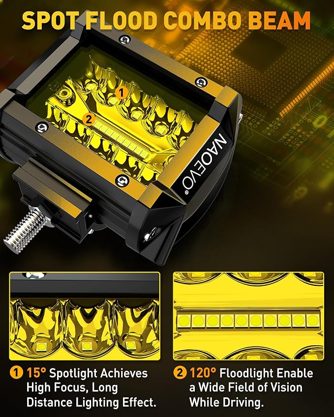NAOEVO 4 Inch LED Pod Lights, Spot Flood Yellow LED Fog/Driving/Off Road Lights