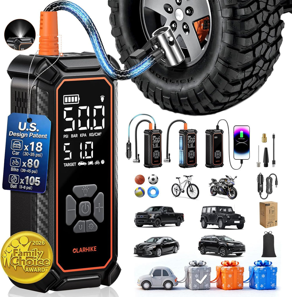 OlarHike Tire Inflator Portable Air Compressor,Dual Power-3*2000mAh &12V DC