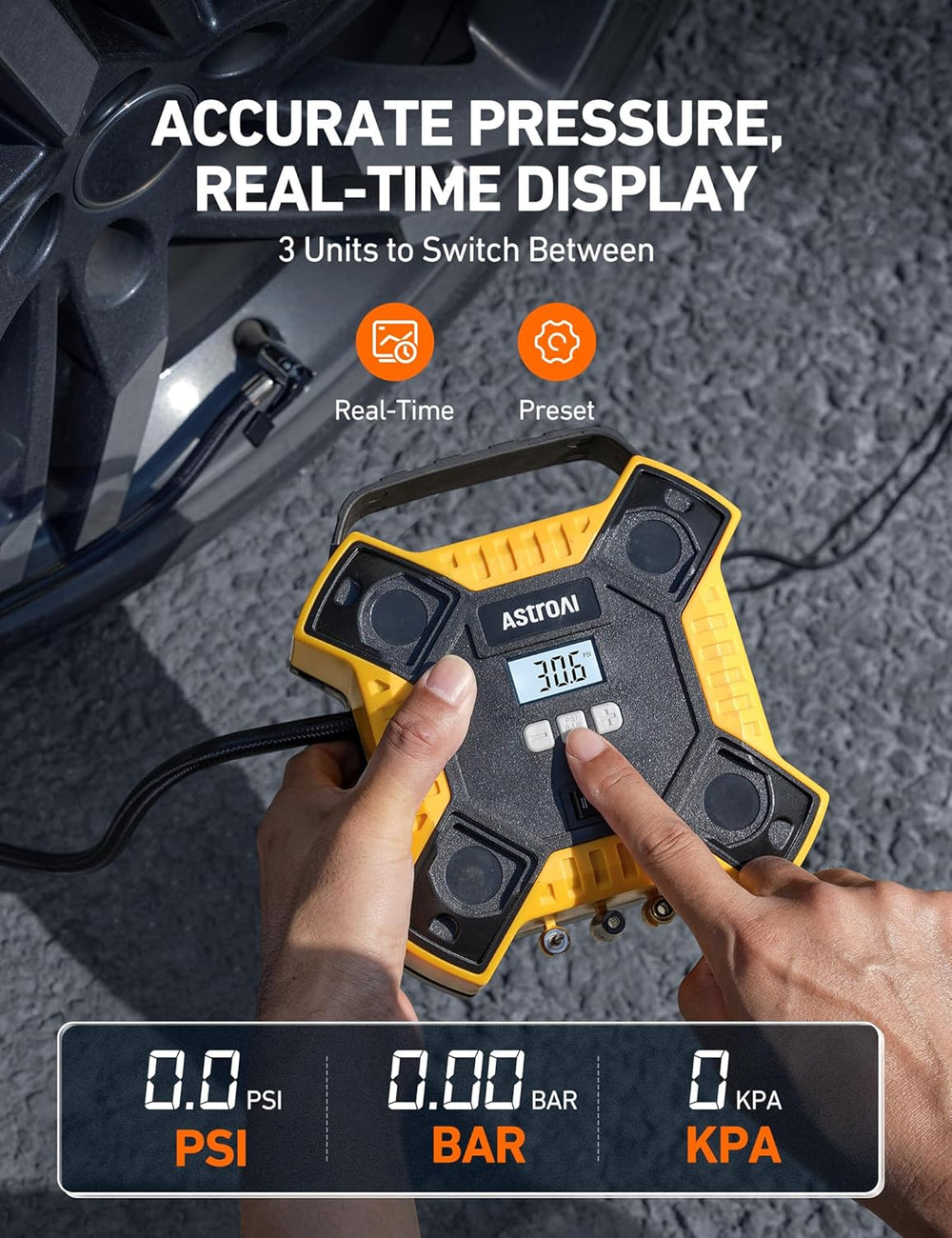 AstroAI 160PSI Tire Inflator Portable Air Compressor 12V DC Metal Cylinder