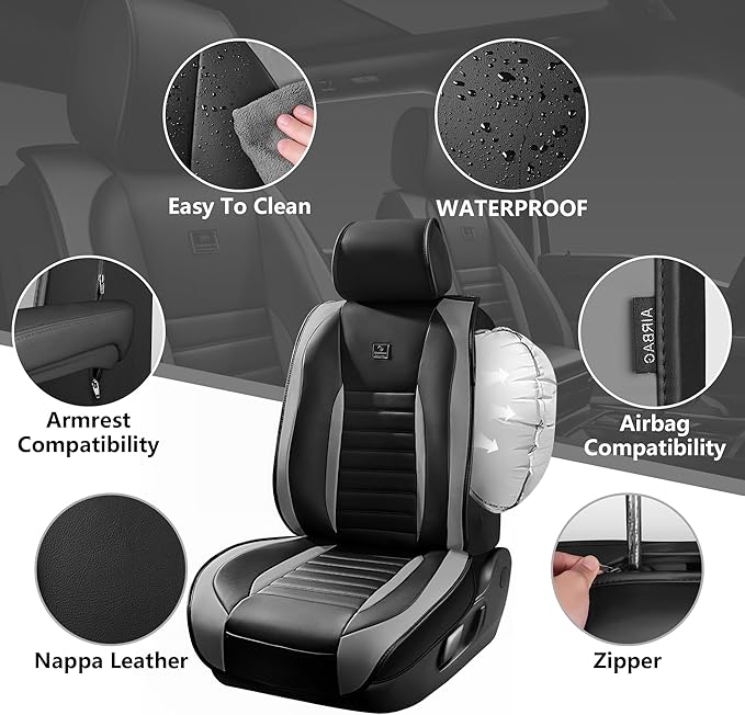 CAR PASS Nappa Leather Car Seat Covers Front Seats, Luxury Seat Protector