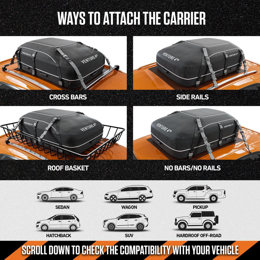 VENTURE 4TH Car Rooftop Cargo Carrier – 21 Cubic Feet Soft-Shell Waterproof R...