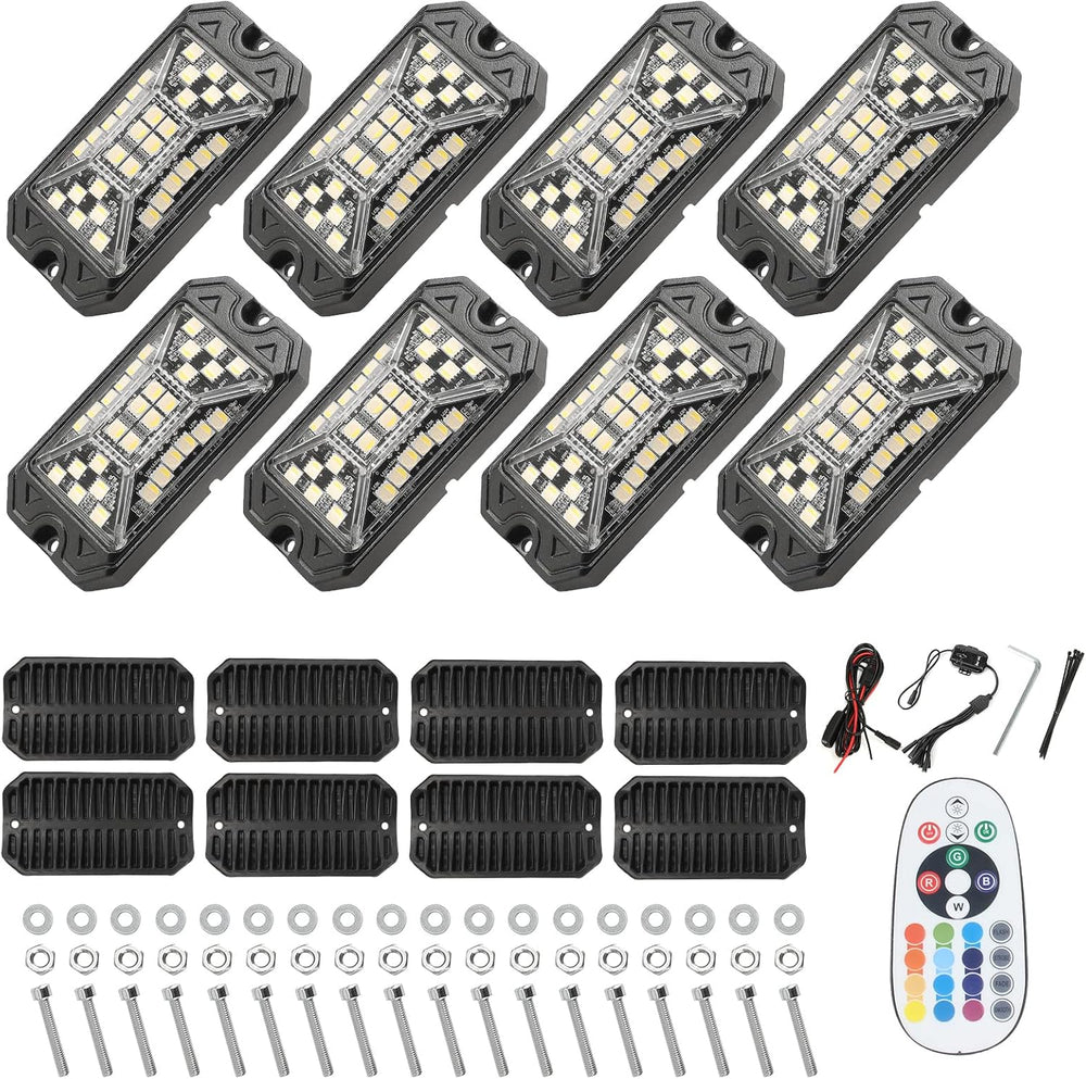 SUNPIE 8 Pods RGBW Rock Lights – Full Beam Angle, 30 High Power Chips, Alumin...