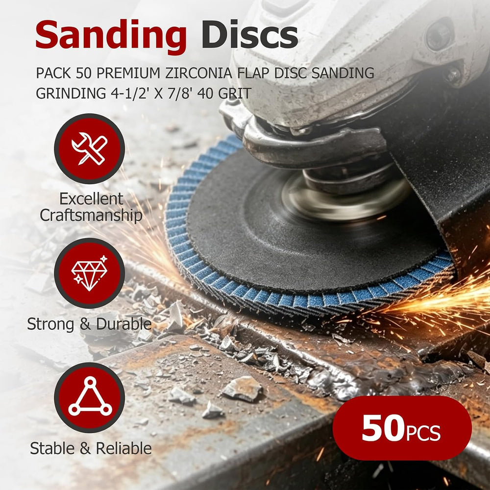 findmall 50 Pack 4-1/2" X 7/8" 40 GRIT Flap Disc Grinding Wheel San...