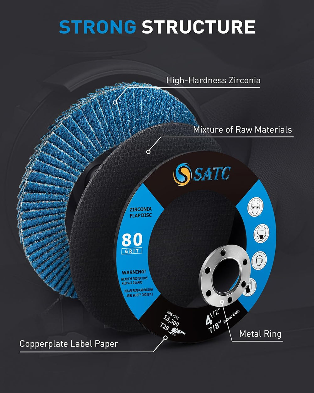 S SATC Premium 4.5" x 7/8" Inch 80 Grit Flap Discs for Angle Grinde...