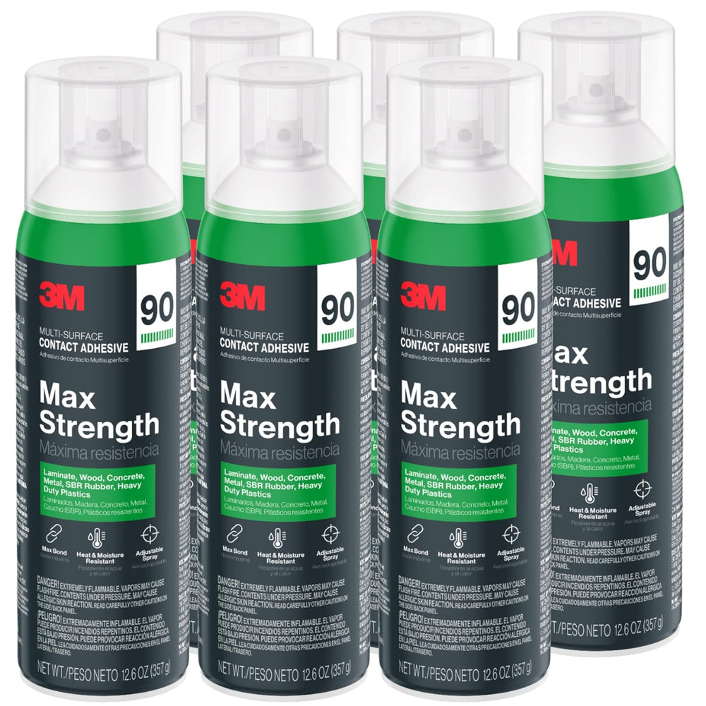 3M Max Strength 90 Contact Adhesive Spray, 12.6 oz (Pack of 6) – Low VOC Heav...
