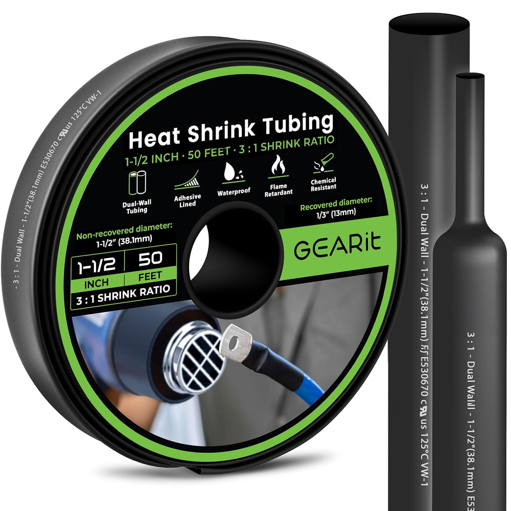 GEARit Heat Shrink Tubing 1-1/2 in 50ft Black 3:1 Adhesive Lined Dual Wall