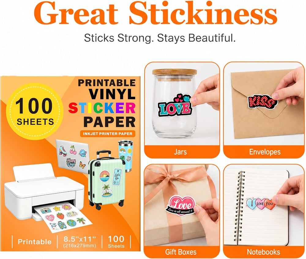 Aevdor Printable Clear Sticker Paper, 100 Sheets, 8.5x11, for Inkjet
