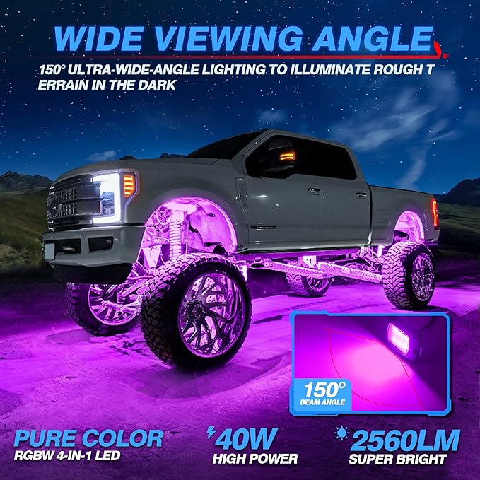 MICTUNING Q1 RGBW Rock Lights, 8 Pods Pure Color Underglow Neon Multicolor