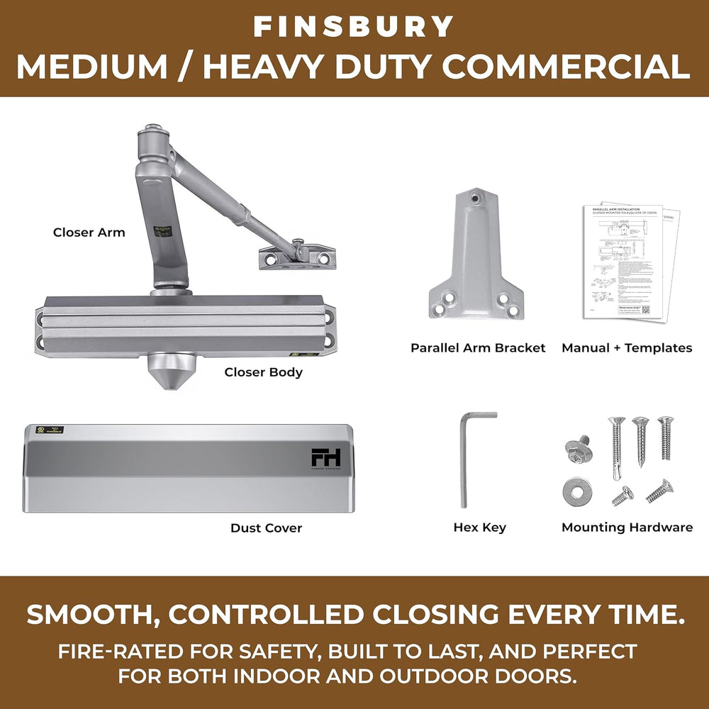 Finsbury Medium Heavy Duty Door Closer – Grade 1 Commercial, Adjustable Sprin...