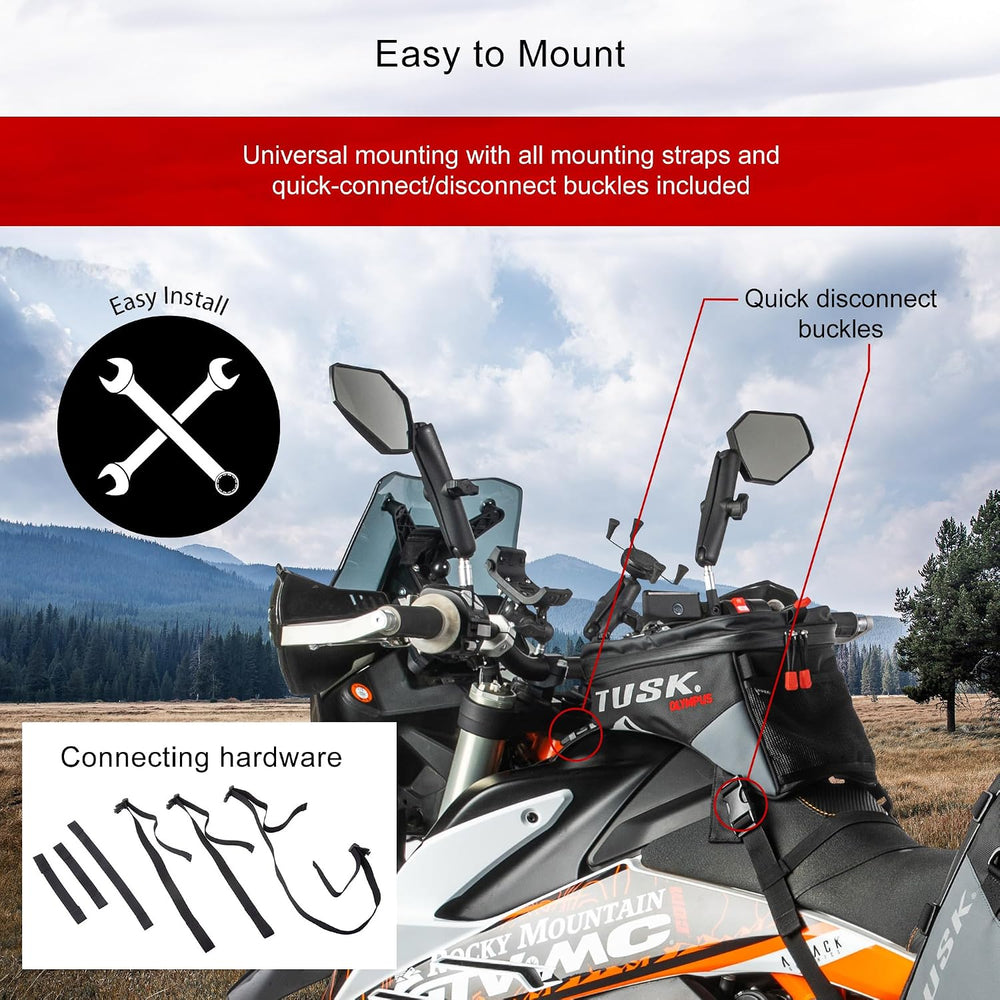 Tusk Olympus Large Tank Bag Black/Tan Durable Off-Road Motorcycle Storage Bag...