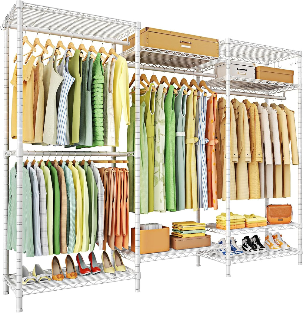 Ulif E13 Heavy Duty Clothes Rack(With 4 Hanger Rods & 8 Shelves) Freestan...