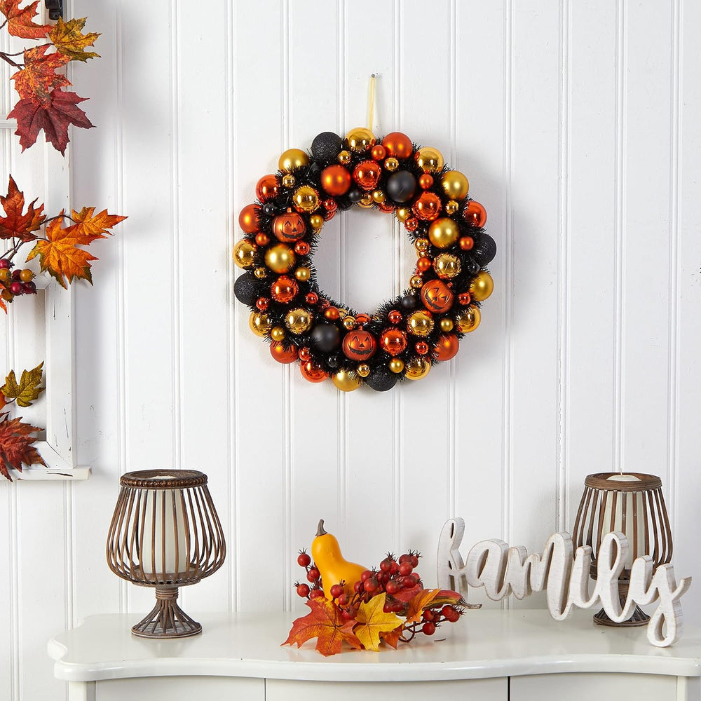 Nearly Natural 19" Shatterproof Pumpkin Ornament Halloween Wreath