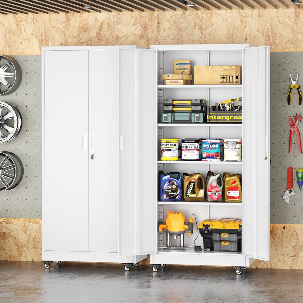 Superday 73" Metal Storage Cabinet with Wheels, Lockable Steel Utility C...