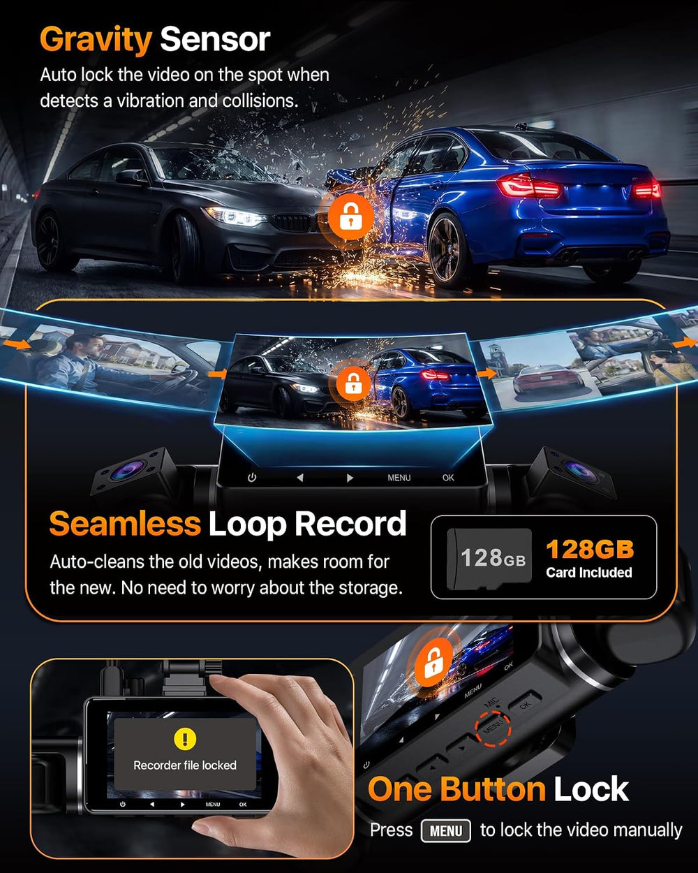 Icesky 4K Dash Cam Front and Rear Left Right with GPS, 20MB/s WiFi 6