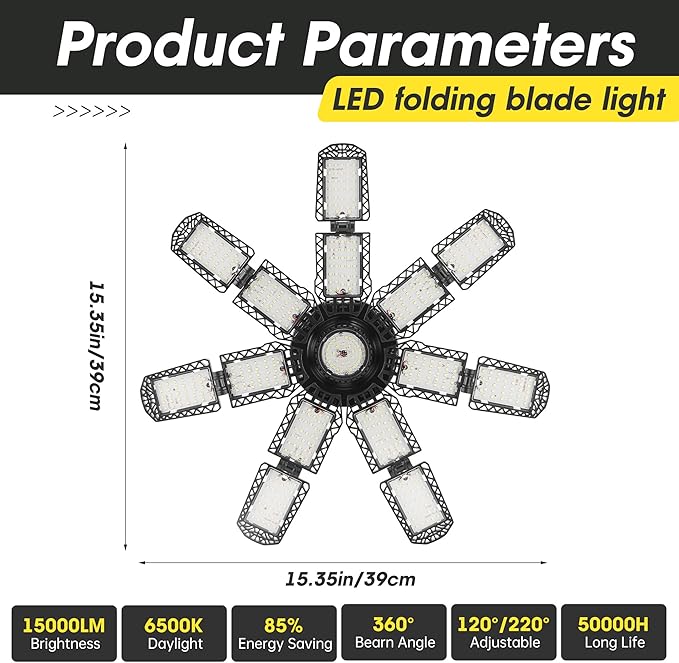 LED Garage Light, Super Bright Screw in E26/E27 Ceiling Shop Work Lamp