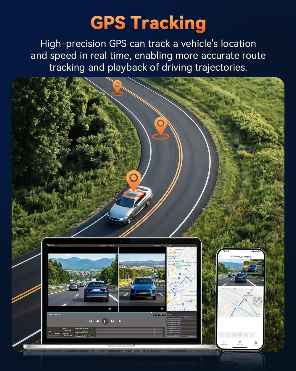 4K+4K Dual Dash Cam Front and Rear, Free 128GB Card, Starlight Night Vision