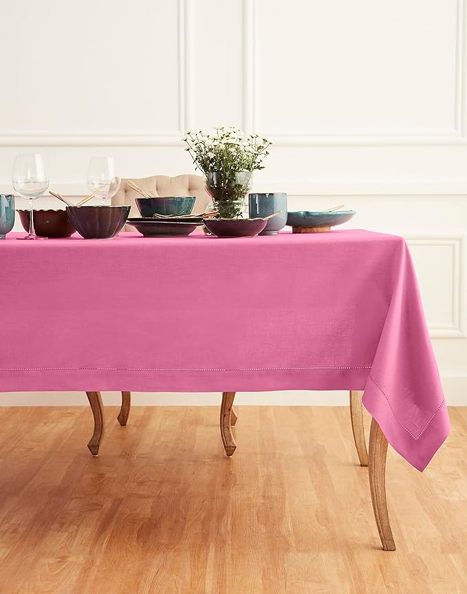 Solino Home Linen Tablecloth for Rectangle Tables 60 x 120 Inch - Classic Hem...