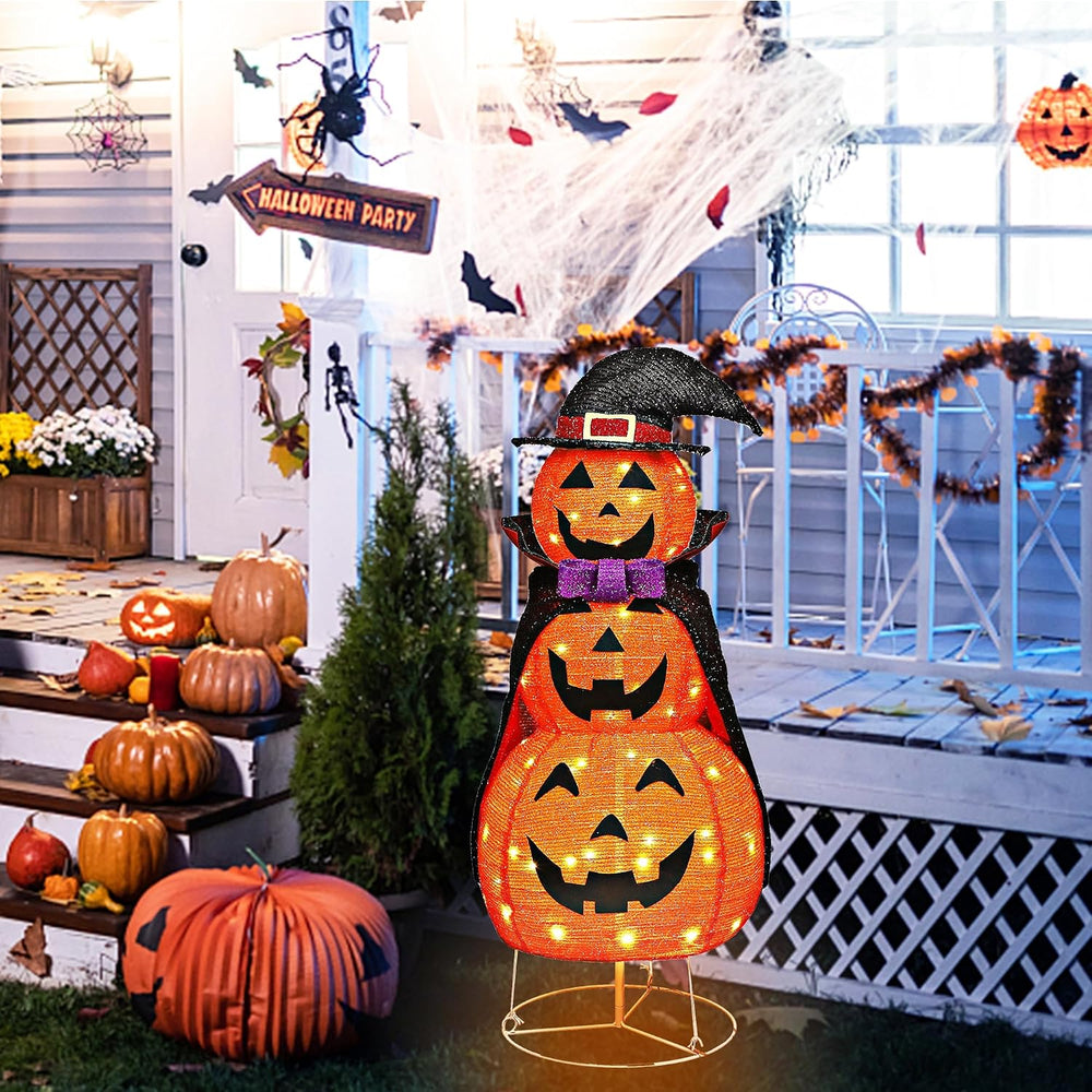 Lulu Home 3.5FT Light Up Halloween Decoration, Collapsible Stacked Pumpkins