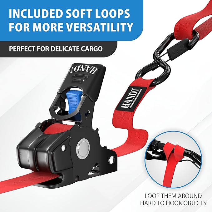 HandT USA Based Retractable Ratchet Straps 1in x 6ft (2PK)