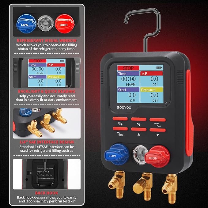 Digital Manifold Gauge, HVAC Refrigerants Digital AC Gauges Set