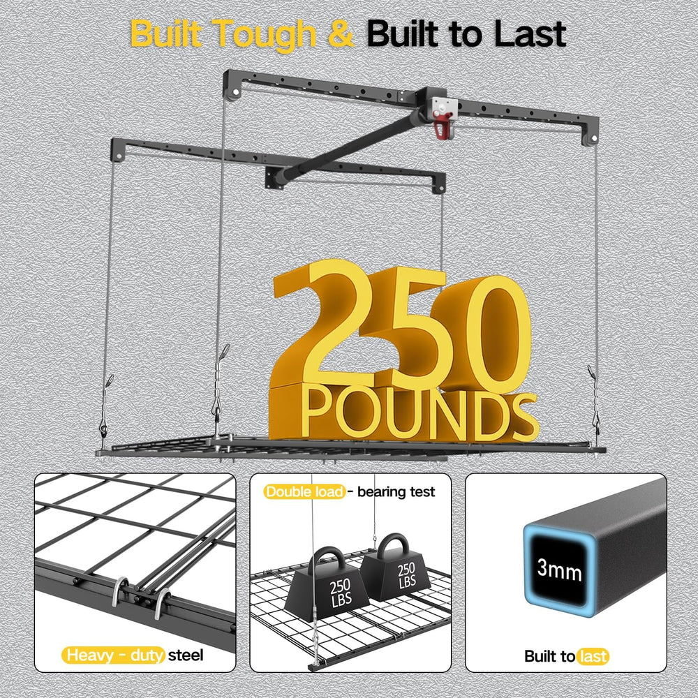 Overhead Garage Storage Rack for 8-10ft Ceiling, Heavy-duty 4x4 FT Garage Cei...