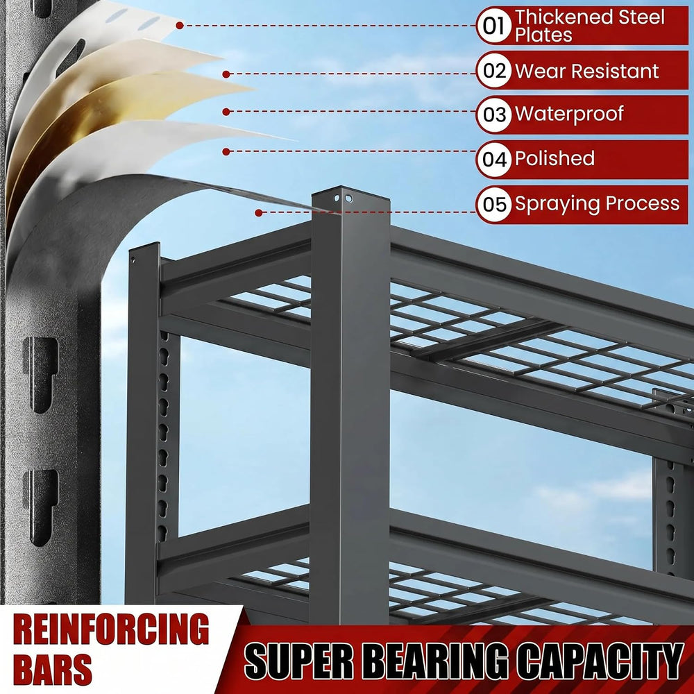 72" H Heavy Duty Garage Shelving, Metal Storage Shelves, 5 Tier Adjustab...