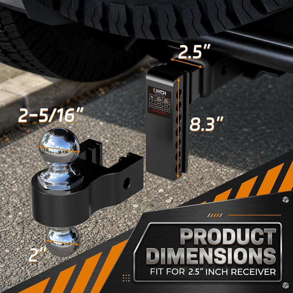 2.5" Aluminum Adjustable Trailer Hitch, 6 in Drop/Rise, 18.5K GTW