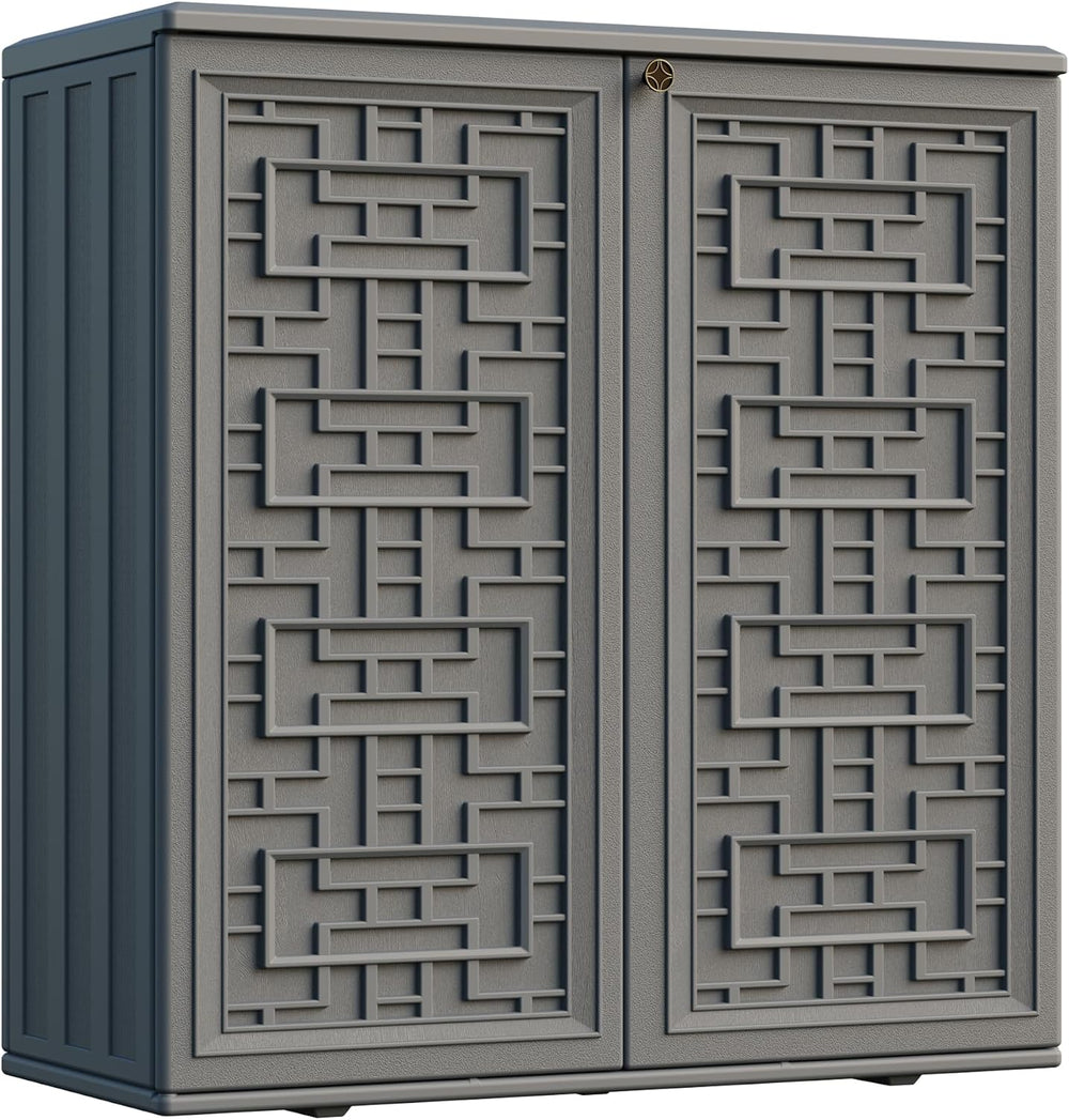 Mrosaa Indoor Outdoor Storage Cabinet Waterproof with Shelf,Plastic Storage S...