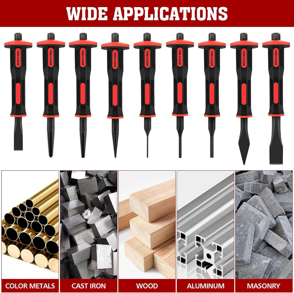 TOOLEAGUE 9Pcs Punch and Chisel Set with Hand Guard