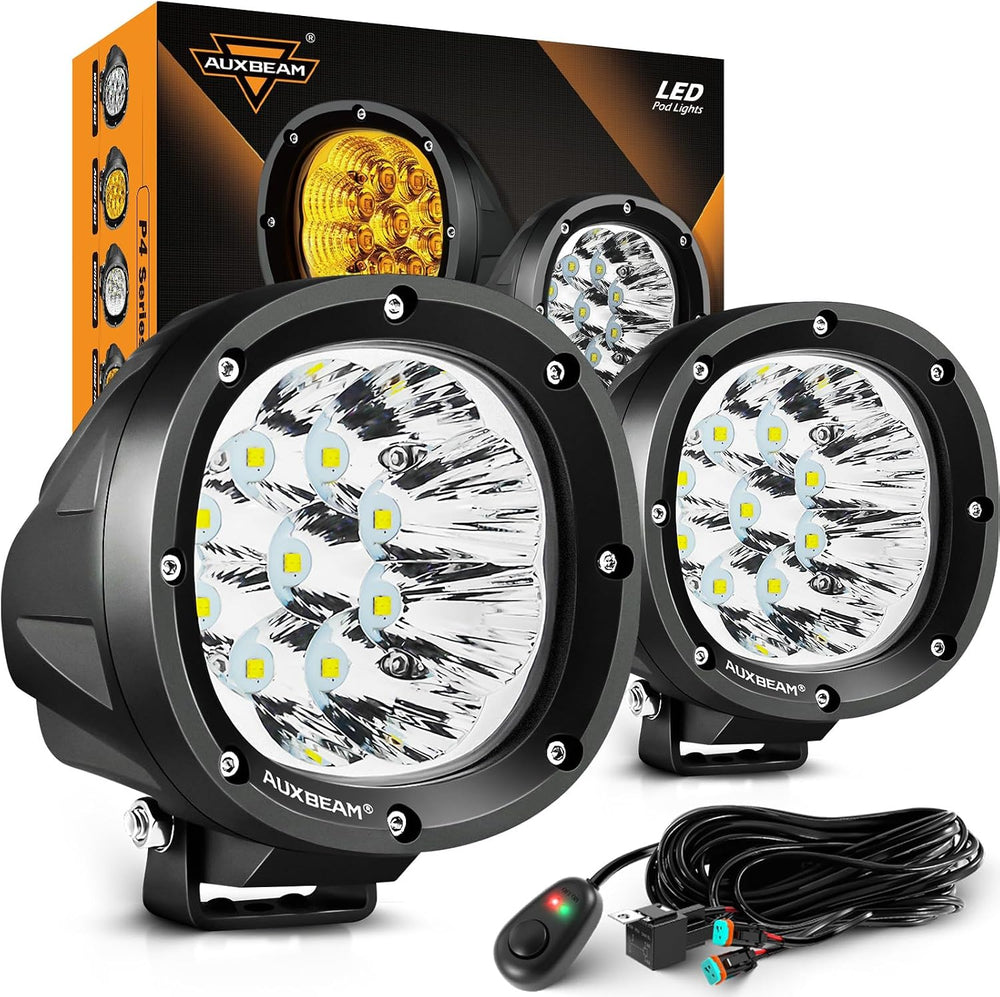 Auxbeam P4 Series 4-Inch 90W Round Off-Road Lights LED Spotlights 2-Pack