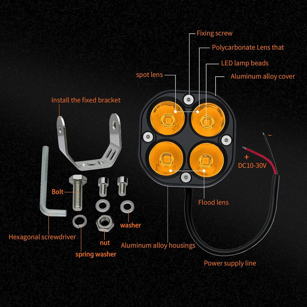 2-Pack 40W 3Inch Yellow/Amber Spot Beam LED Pod Light - Bright Off-Road Drivi...