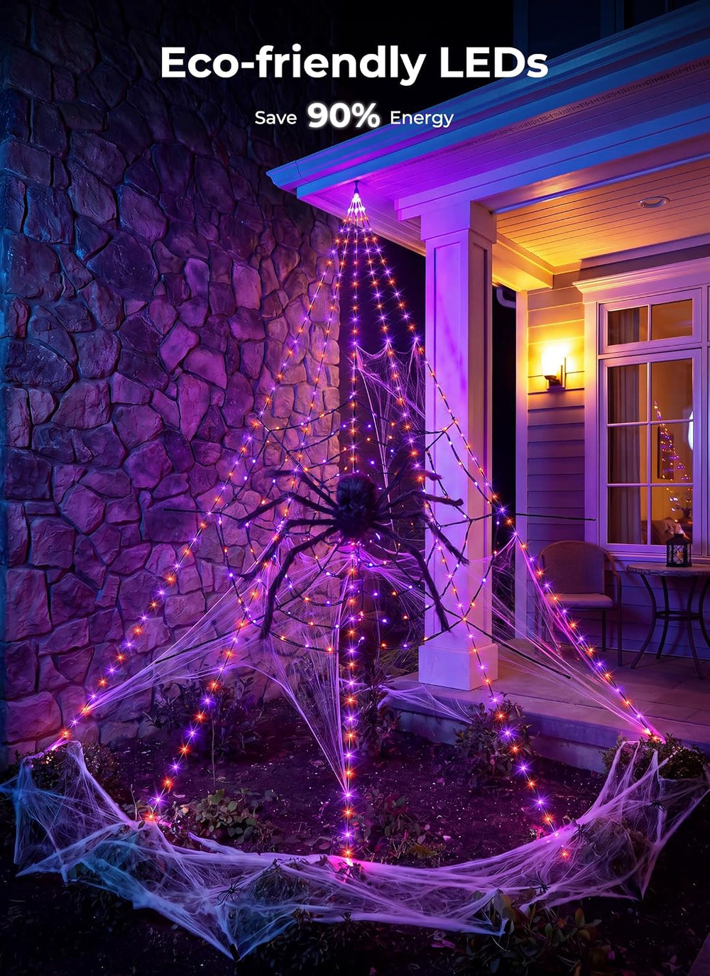 Brightown Halloween Decorations Outdoor, 312-LED Giant Spider Web Lights